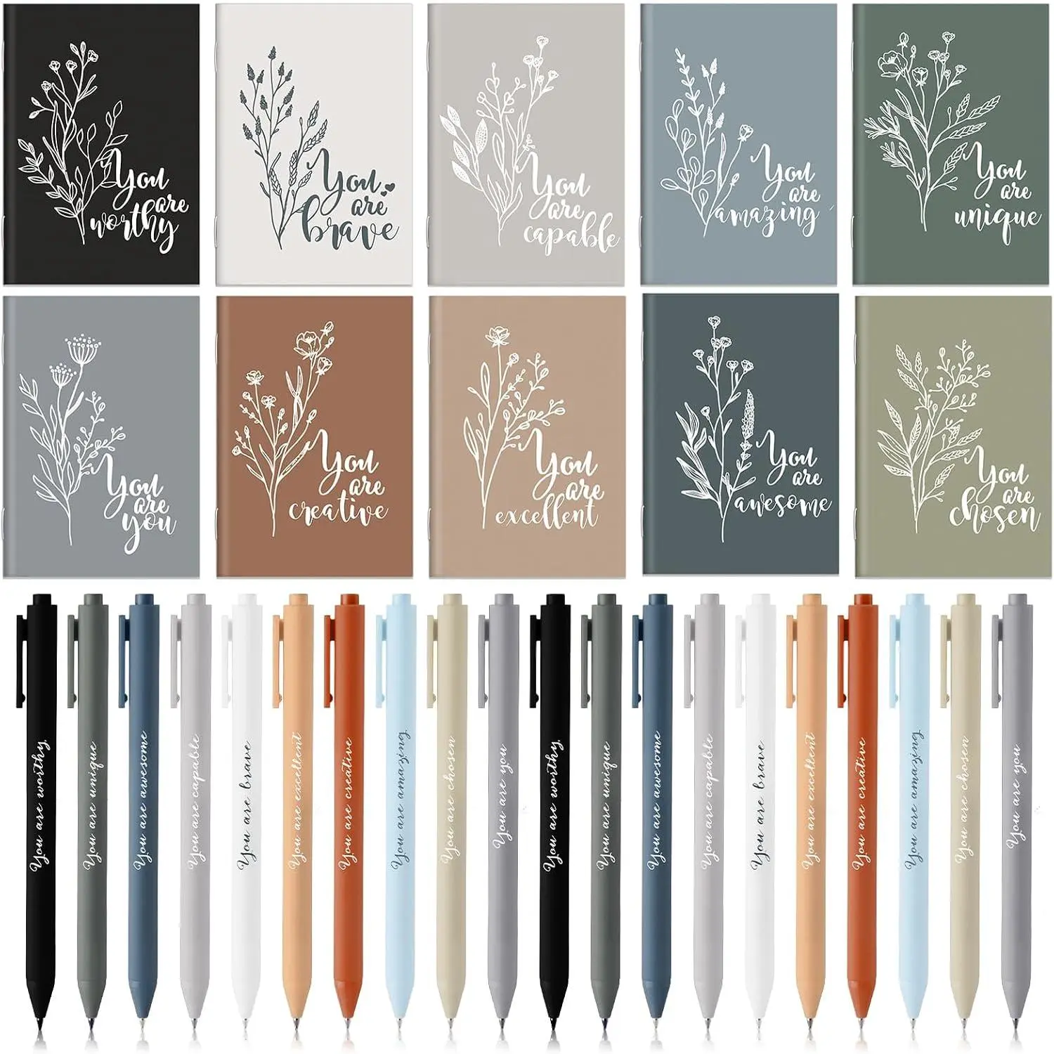 40 count Inspirational Notebooks Bulk, Neutral Colors