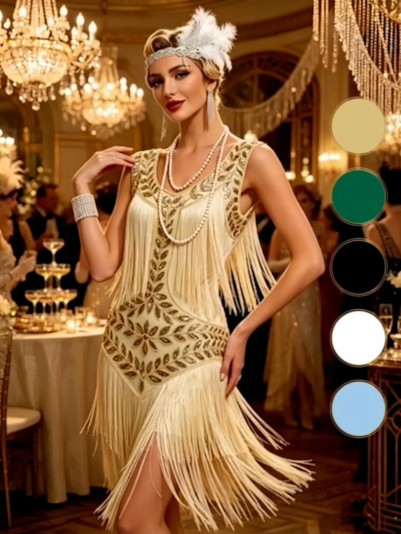 Sparkly Vintage 1920s Gatsby Fringe Sequin Beaded Embroidered Flapper Dress for Women, Cocktail Party Evening Dress