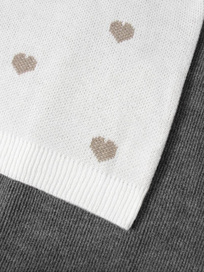 Women's All Over Heart Print Drop Shoulder Sweater, Casual Long Sleeve Round Neck Jumper for Fall & Winter, Fashion Ladies' Knitwear for Daily Wear