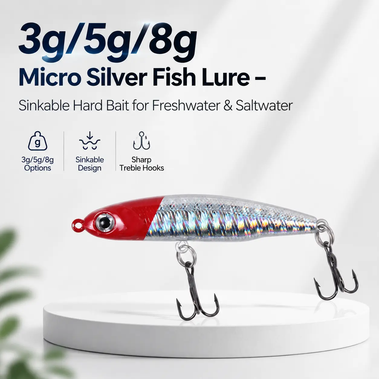 Ultra-Realistic Sinking Minnow Lure for Freshwater and Saltwater Fishing — Available in 3g, 5g, and 8g Weights with Precision Balanced Design, Durable Hard Body Construction, and Lifelike Swimming Action for Targeting Bass, Trout, Snapper, and Other Preda