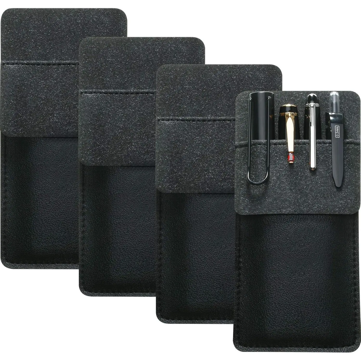 4 Pack Pocket Protector, Leather Pen Pouch Holder Organizer for Lab Coats/shirts/pen Note, Handmade Pencil Pocket Holder for Office Hospital Supplies(Black)