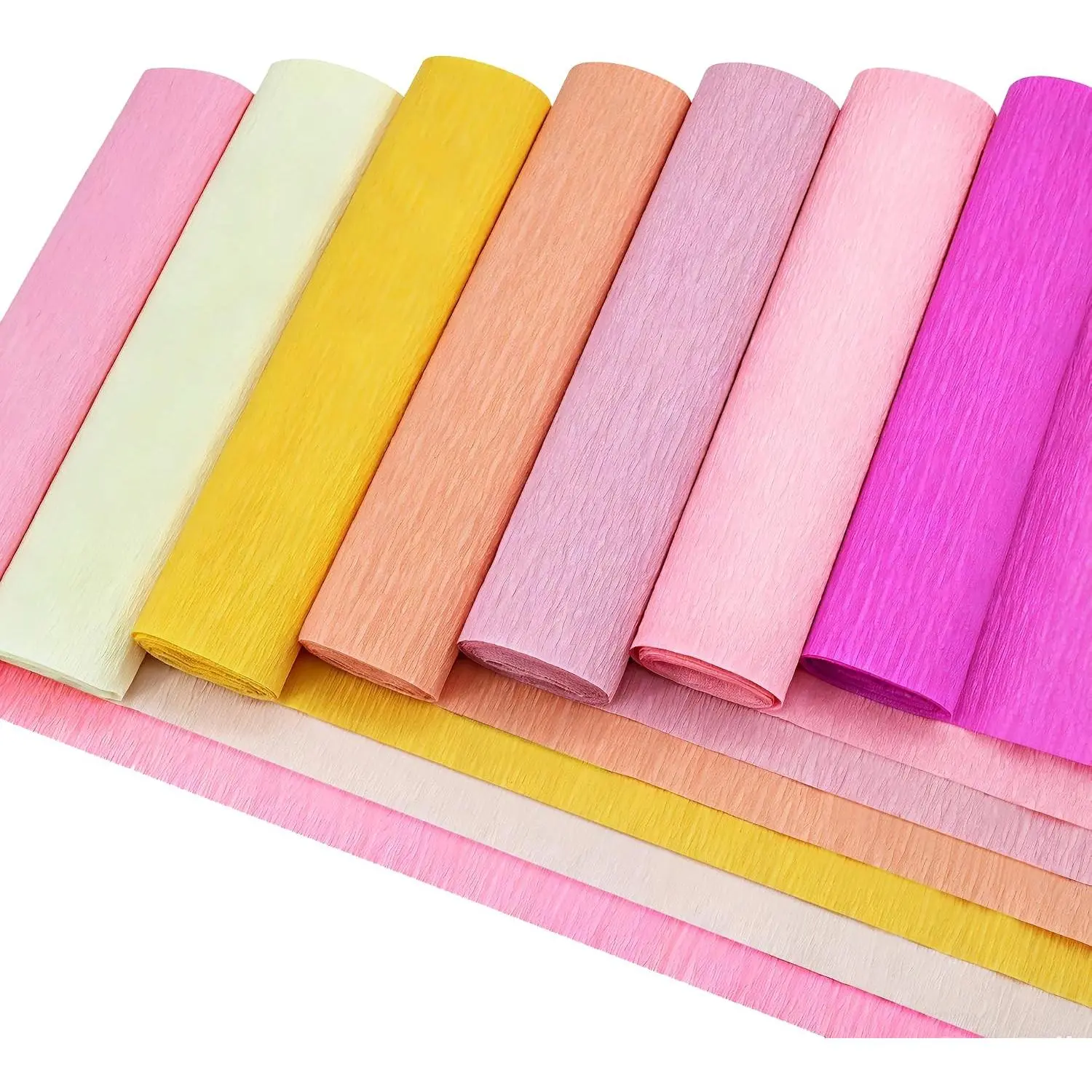 7 Rolls Pink Crepe Paper Roll Set, 9.8" Wide 7.8ft Long, Craft Crepe Paper for DIY Flower Making, Gift Wrap, Party Decor