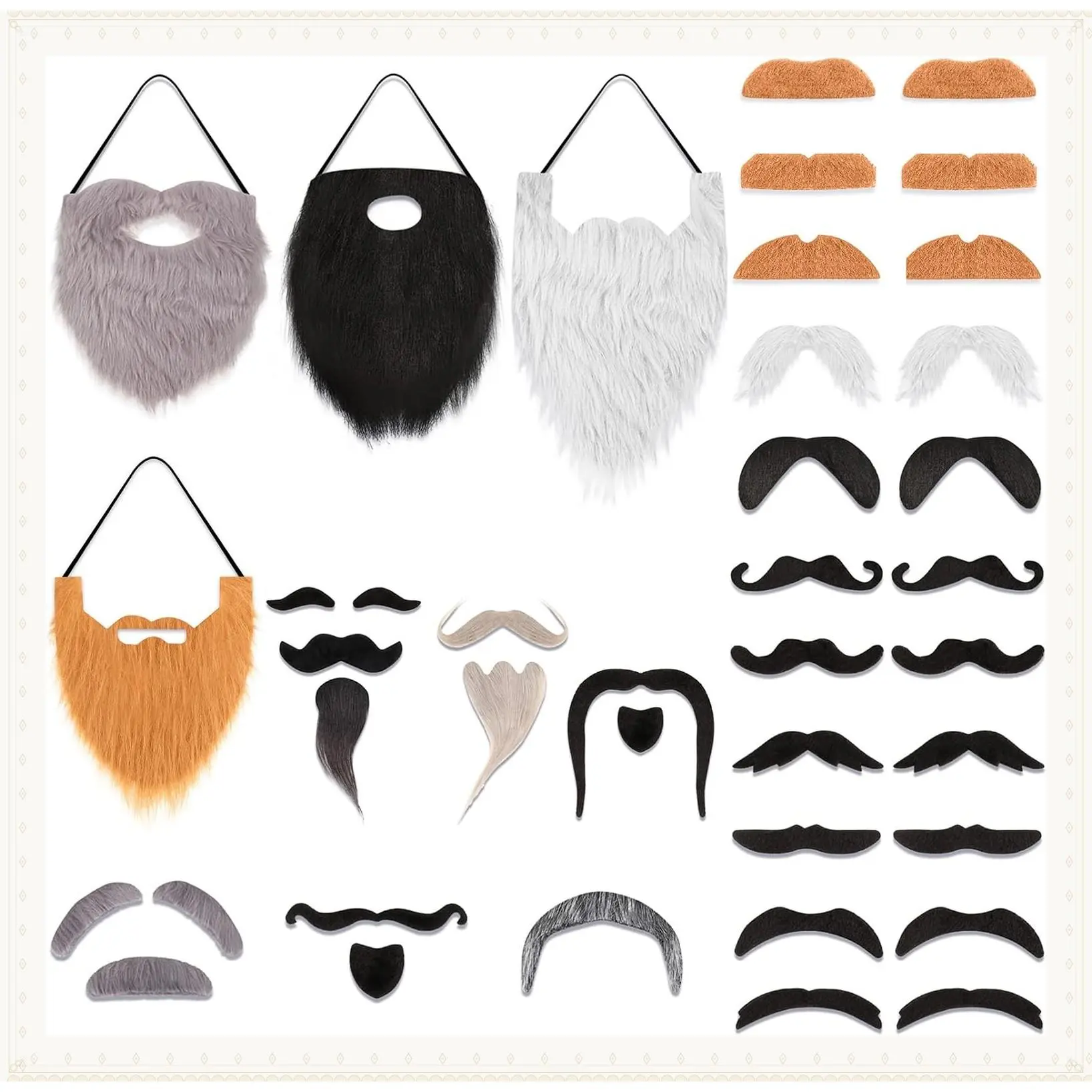 32 Pcs Fake Mustaches Funny Self Adhesive Fake Beard Moustache Costume Realistic Beard for Masquerade Cosplay DecorGift
