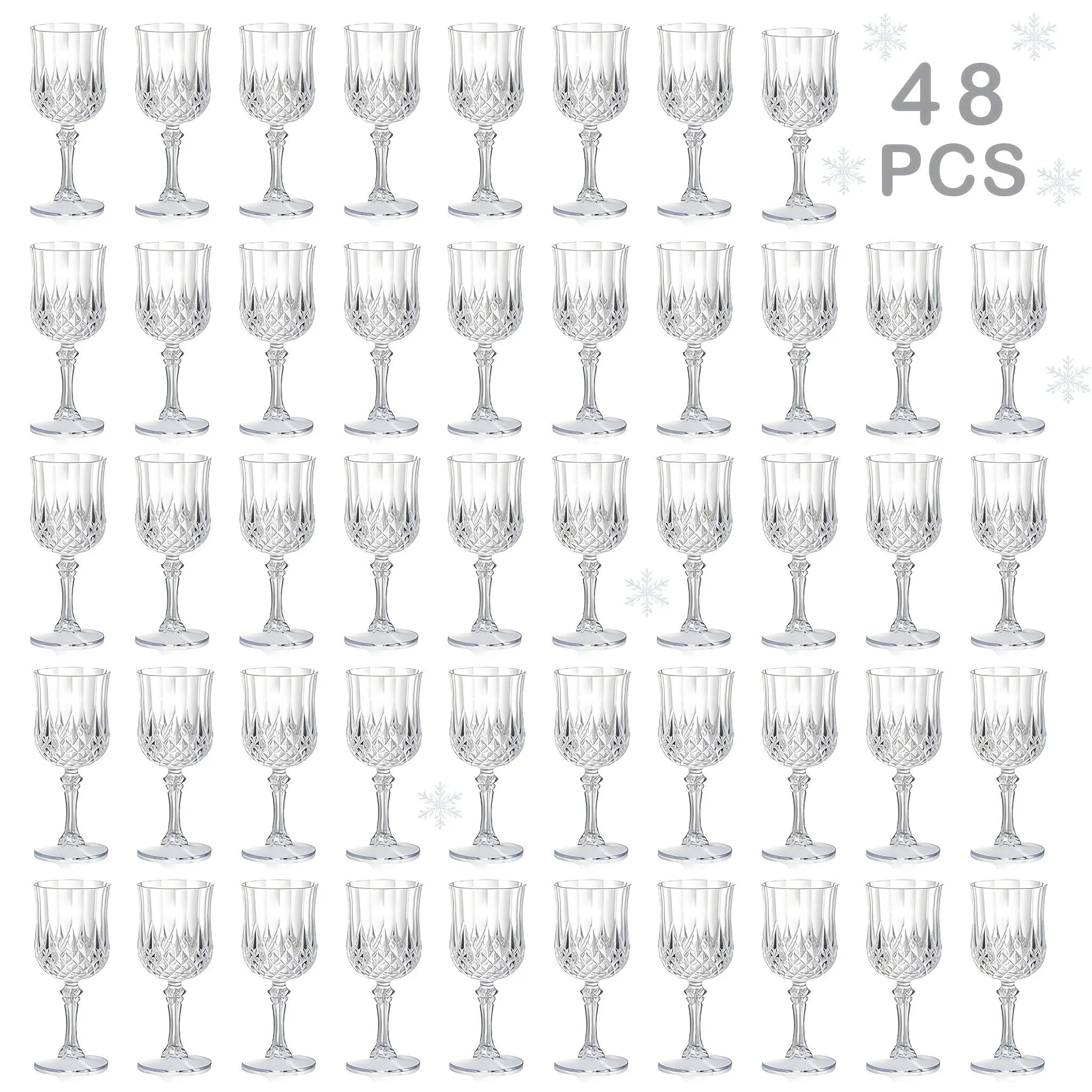 48 Pcs 7oz White Plastic Reusable Vintage Champagne Flute Stemware Glasses Set - BPA-Free PS Home Supplies for Birthday, Christmas, Wedding Use, No Disposable Hassle Gift, Daily