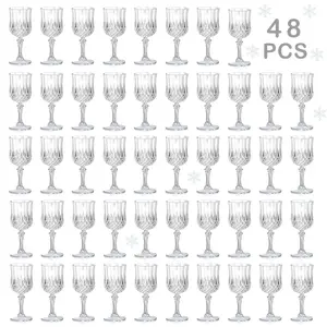 48 Pcs 7oz White Plastic Reusable Vintage Champagne Flute Stemware Glasses Set - Casual Daily Party Drinkware for Music Festival, Wedding, Table Decoration, No Disposable Hassle Gift