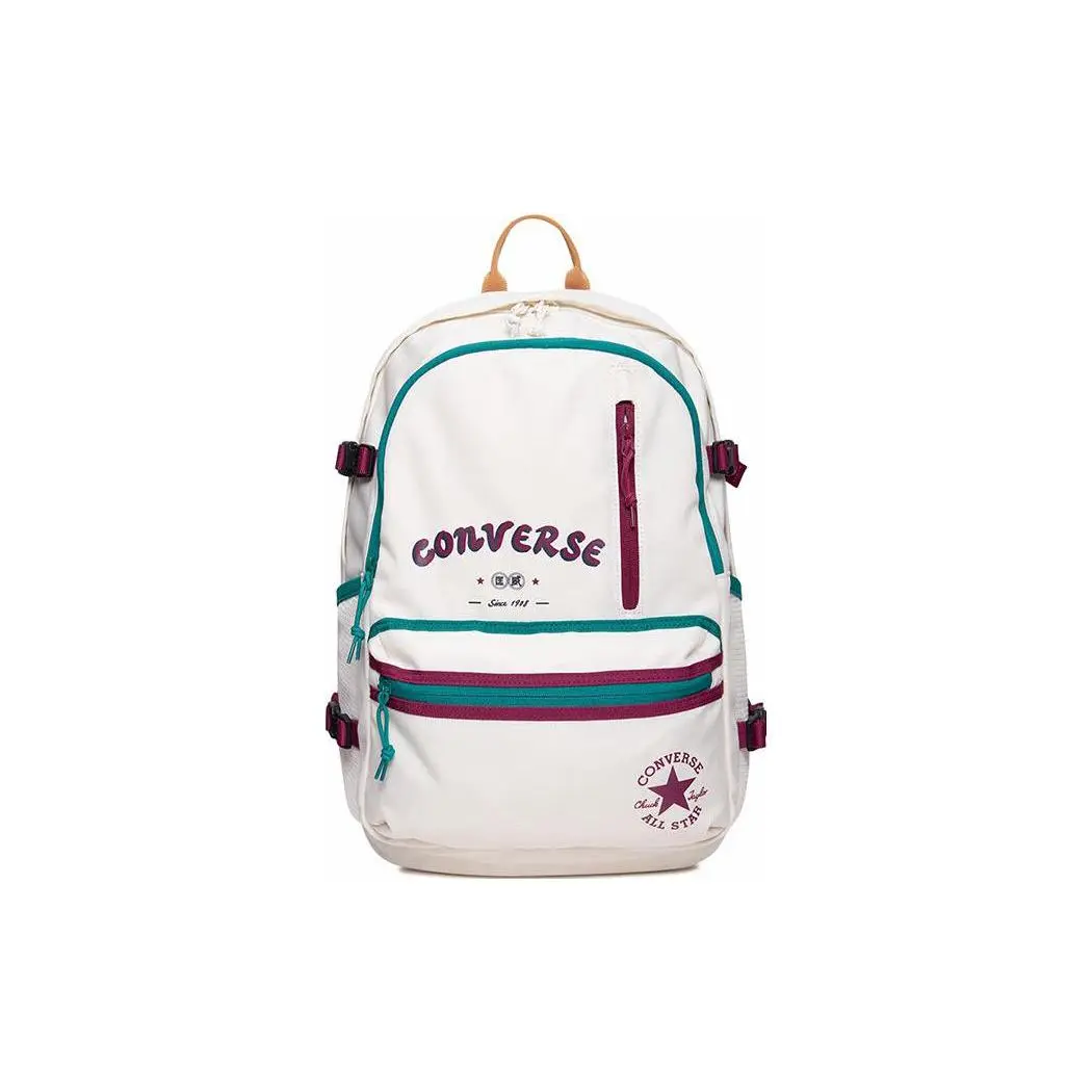 Converse Color-Block Polyester Zip-Up Backpack for Men and Women, Casual Style, White