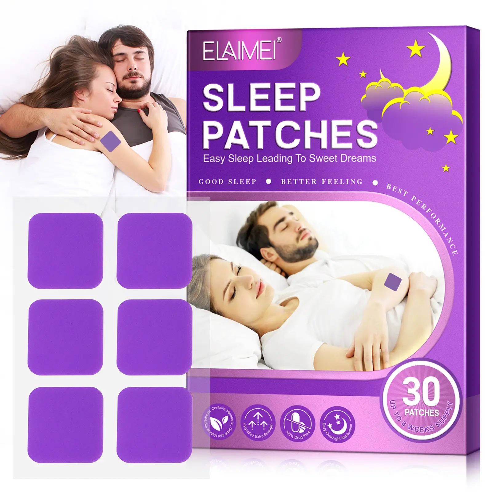 Elaimei Sleep Aid Patches 30pcs/box, Lavender Essential Oil, Herbal Extracts, Gentle Ingredients, Safe & Non-Irritating, Improves Sleep Quality