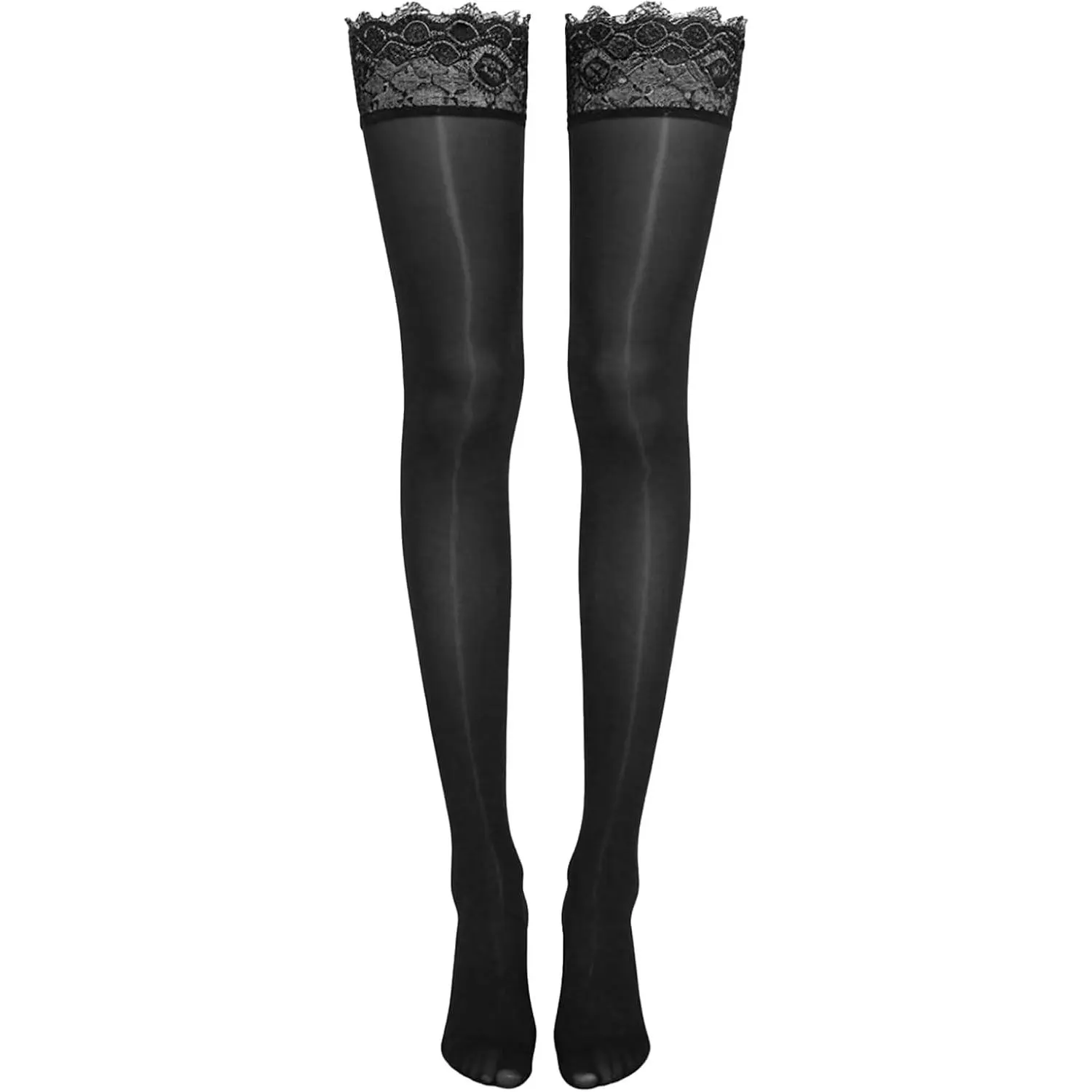 Men’s Sissy Thigh High Stockings Over Knee Oil Shiny Lace Trim Silicone Grip Femboy Crossdresser Socks Female Panties