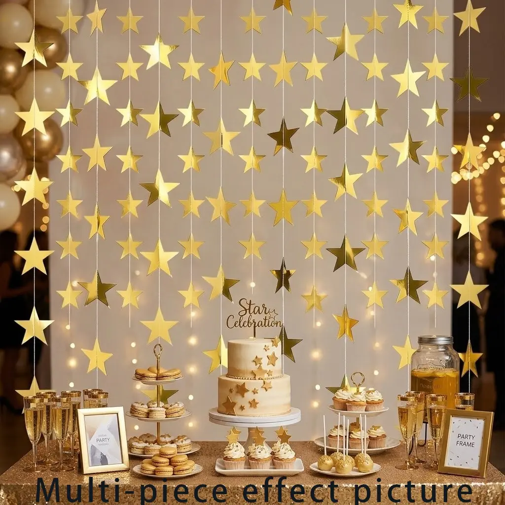 Star ornament, glittering gold double-sided star banner, 157 inches long, small star paper hanging decoration, suitable for Valentine's Day, graduation ceremony, birthday, wedding and all kinds of party backdrops and decorations.