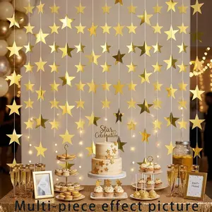 Star ornament, glittering gold double-sided star banner, 157 inches long, small star paper hanging decoration, suitable for Valentine's Day, graduation ceremony, birthday, wedding and all kinds of party backdrops and decorations.