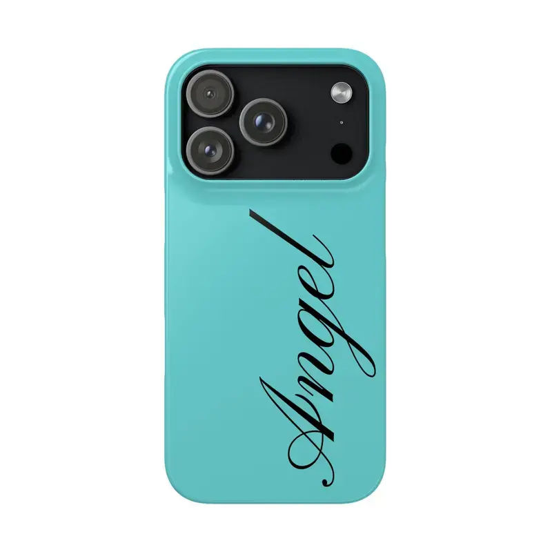 Minimalist Angel Handwritten Font Solid Pastel Blue Phone Case Compatible for iPhone 17 Promax 16 15 14 13 12 11 and for Samsung S22 S23 S24 S25 S26 Ultra Gift for Her Him