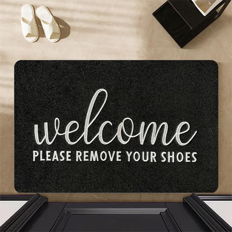 Welcome Please Remove Your Shoes Doormat Versatile Non-Slip Flannel Mat for Entryways Game Rooms Laundry Living Areas Machine Washable Lightweight Durable Ideal for Holidays Home Decor Entryway Mat Decorative Doormat Soft Texture Mat