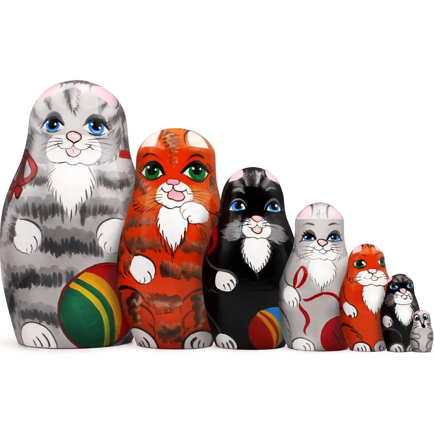 Cat Nesting Dolls Set of 7 pcs - Matryoshka Nesting Dolls with Cat Figurines - Russian Nesting Dolls