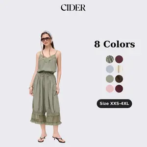 Cider V-neck Lace Panel Oversized Jogger Drawstring Jumpsuit