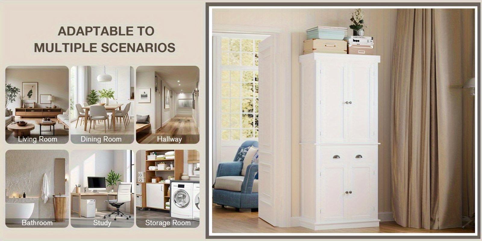 Modern Freestanding Pantry Cabinet with Wide Shelves & Enclosed Doors, Tall Storage Cupboard for Kitchenware, Snacks & Household Items