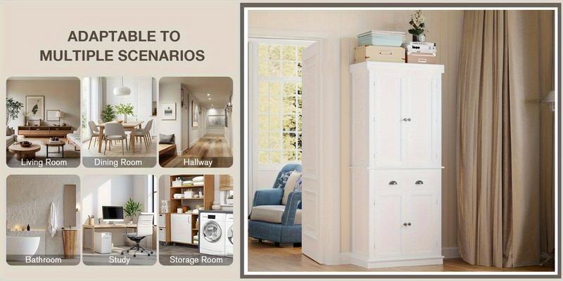 Modern Freestanding Pantry Cabinet with Wide Shelves & Enclosed Doors, Tall Storage Cupboard for Kitchenware, Snacks & Household Items