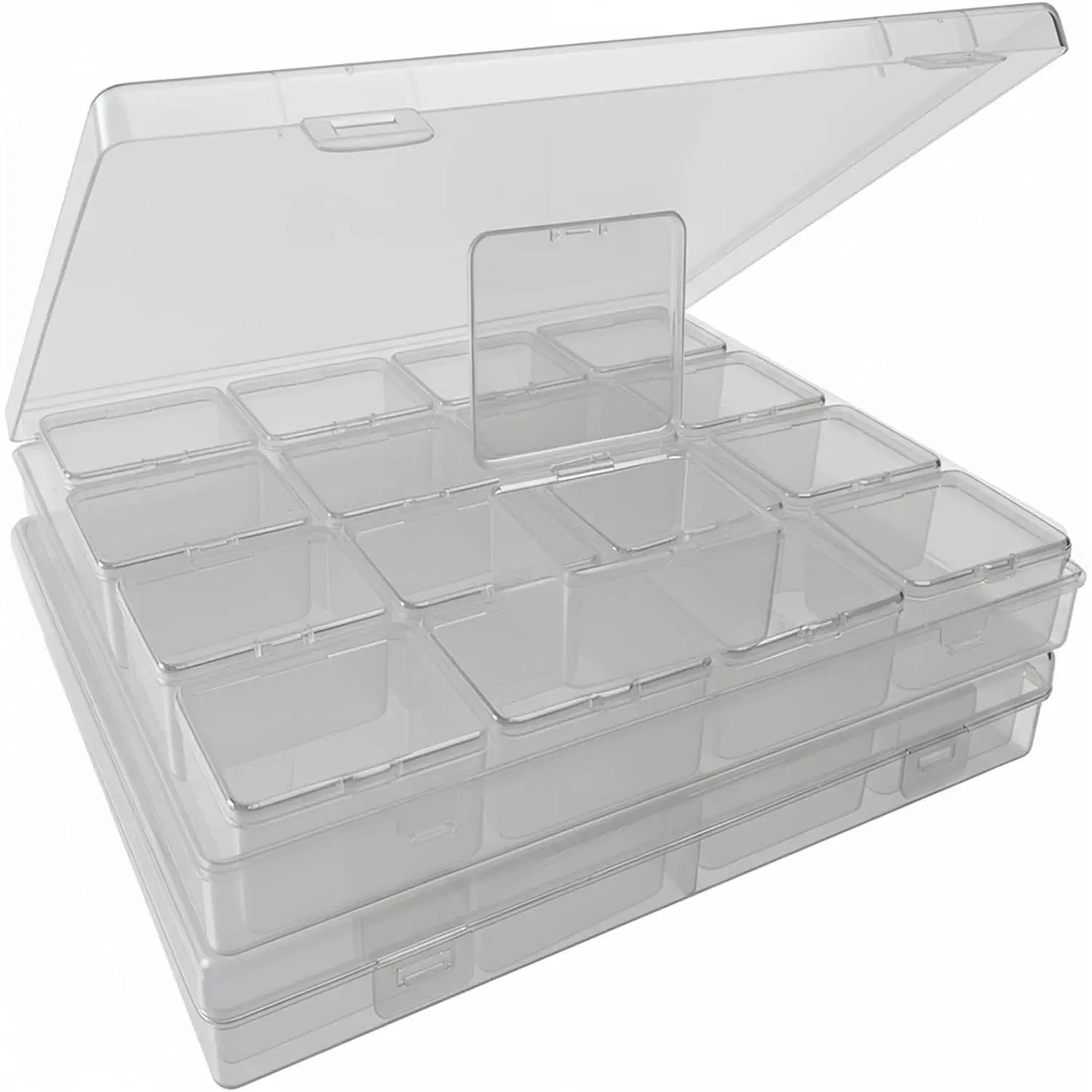32-Grid Bead Storage Containers Set 2 Clear Plastic Organizer Boxes with Hinged Lids Craft Organizer for Jewelry & Diamond Painting Clear 2 Pack