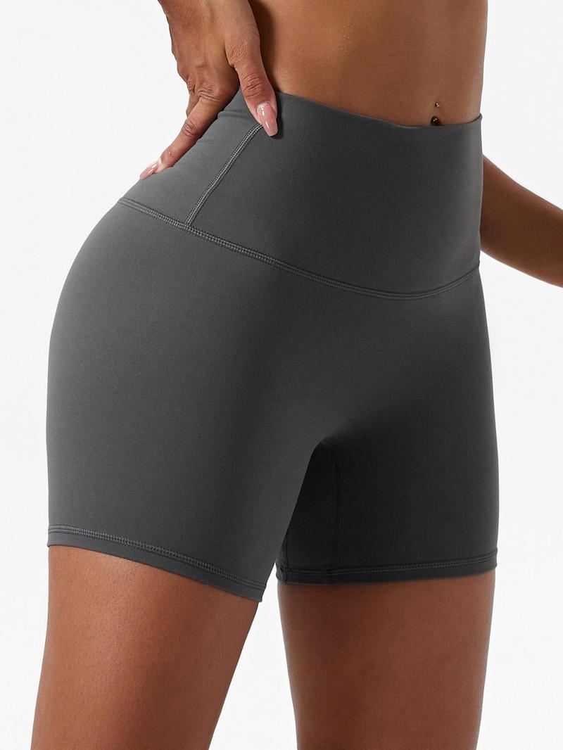 Women's Plain High Waist Skinny Sports Shorts, Gym Shorts, Sporty Wide-Waistband High-Stretch Shorts, Skinny Workout Shorts, Ladies' Sportswear for Indoor Outdoor Wear