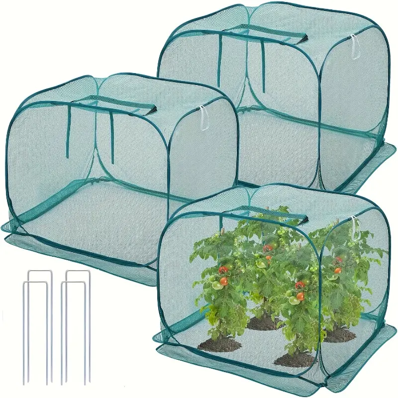 Pop-up Garden Row Cover – Vegetable Mesh Plant Protection Net with 4 Ground Stakes – Plant Protector for Raised Beds and Flowerbeds – Protects Vegetable Seedlings from Animals – Plant Netting