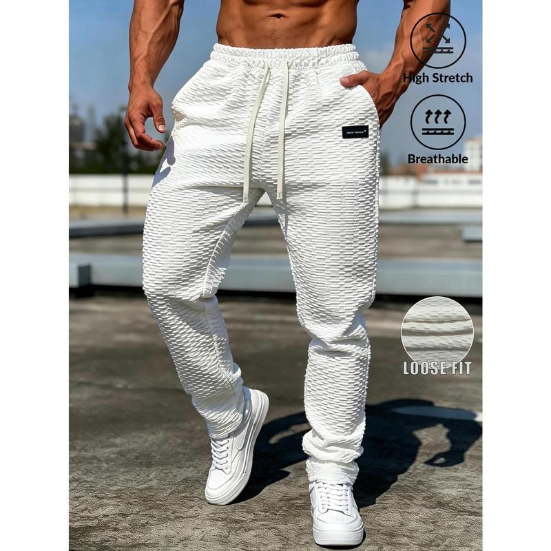 Men's Universal Sport Joggers - Male Clothing, Elastic Band, Pleated Bubble Texture, Quick Dry for Fitness Training, Outdoor Walking, Pleated Texture