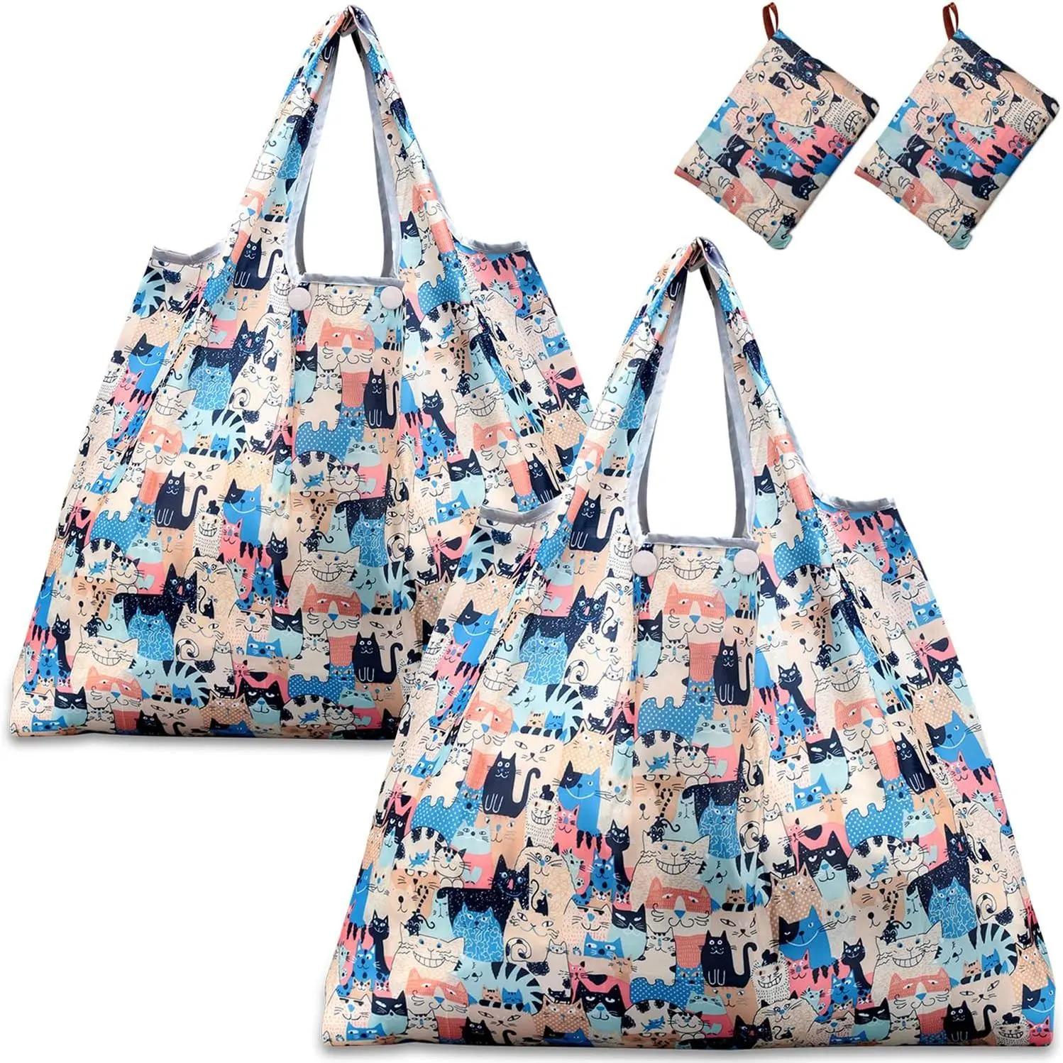 Grocery Bags,  Folding Tote Shopping Bag fits in Pocket, Washable  Nylon Pouch Bags
