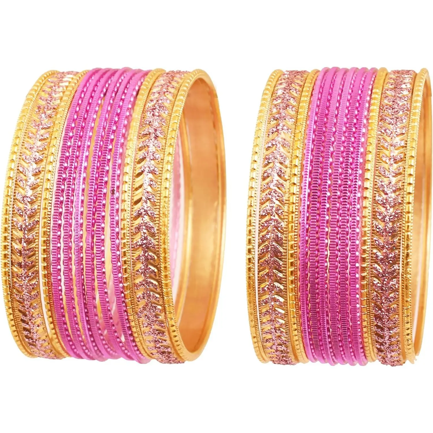 Indian Bangle Bracelets for Women, Set of 24, Fuchsia &  | Antique  Tone; Metallic Colorful 2 Dozen Bangle Collection Bollywood Textured Color  Special Large Size