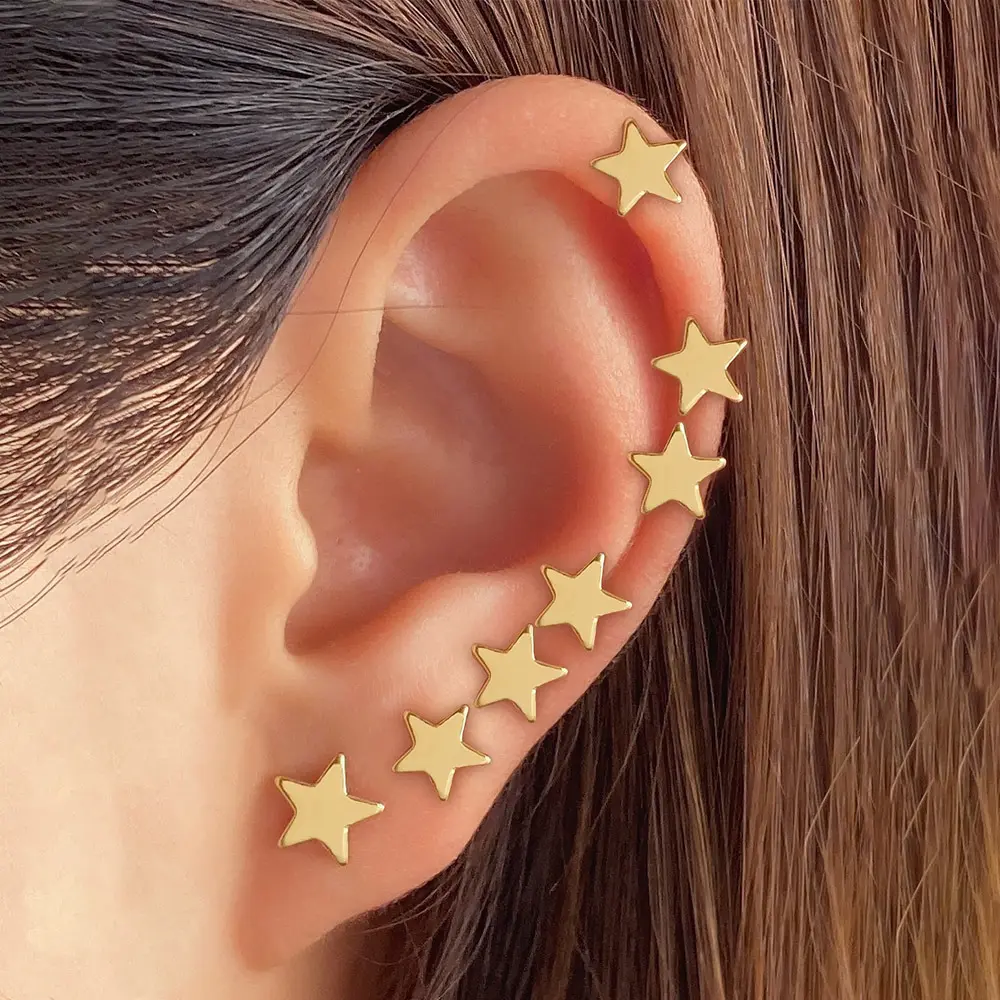 Gold Celestial Stacking Earring Set for Women, Multi-Piece Kit Includes Ear Cuff for Multiple Piercings, Earrings