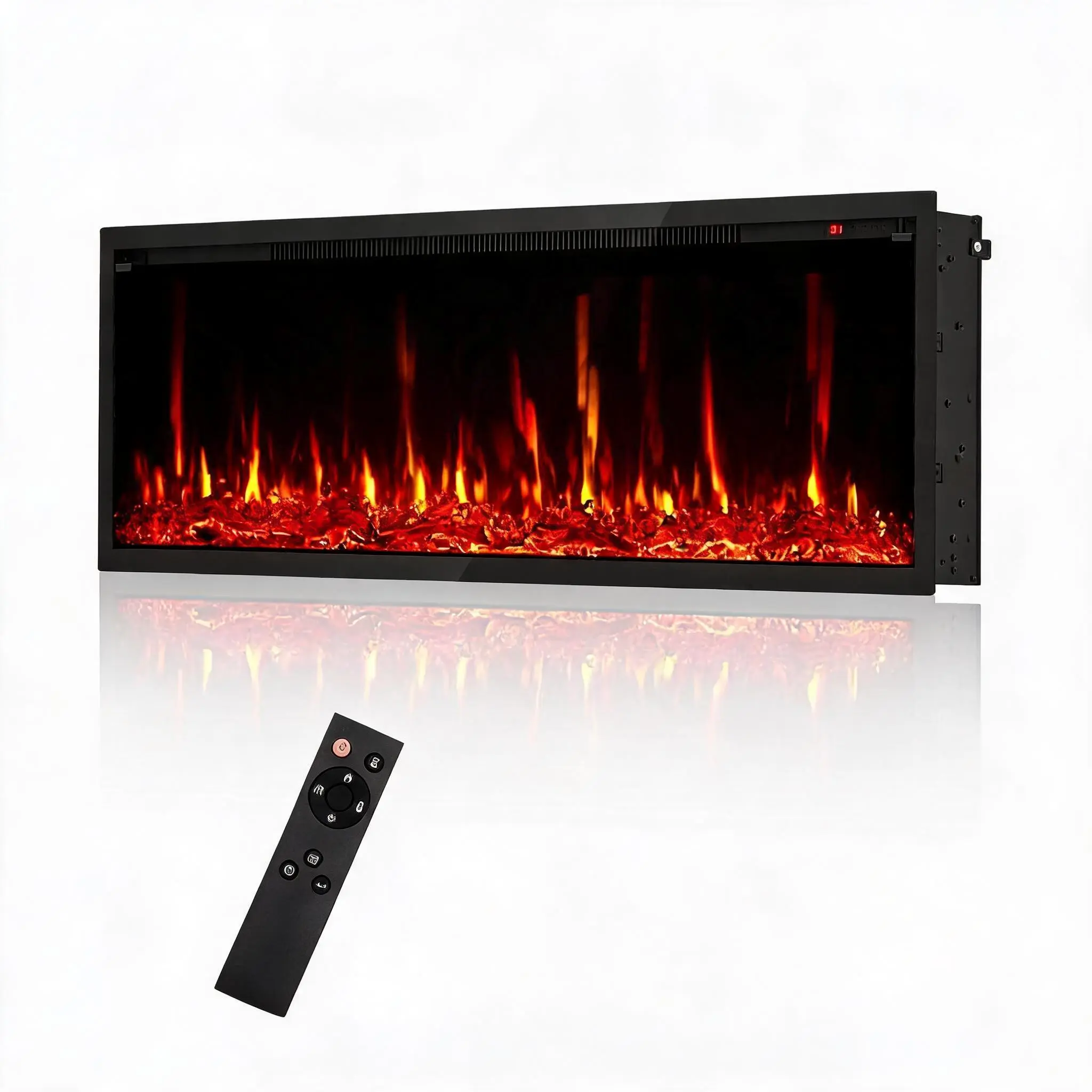 Garvee 60" Electric Fireplace Insert, Recessed/Wall Mounted Linear Fireplace Heater, 750/1500W, Remote + Touch Control, 12 Flame Colors, Low Noise, Timer 0.5-9H, Log & Crystal