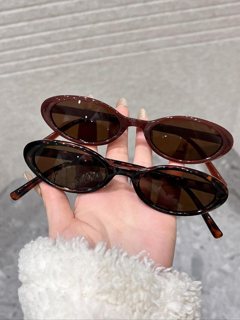 Unisex Street Style Vintage Oval Frame Sunglasses, 2 Pairs Trendy Y2k Sunglasses for Everyday Use, Fashion Accessories for Outdoor Activities for Women & Men with Box, Classic Oval Sunglasses