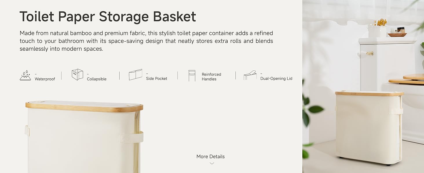 StorageWorks Toilet Paper Storage Baskets with Dual Flip Lids, Toilet Paper Organizer for Bathroom, Toilet Paper Container with Side Pocket, Holds 9 Mega or 12 Regular Rolls, Medium, Beige