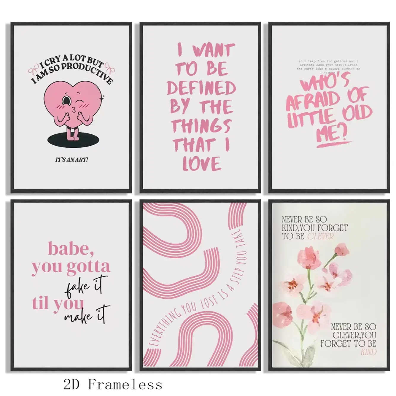 Set of 6  Pink, Fashionable, Artistic Lyric, Creative Design Print Posters Perfect for a Teen Girl’s Dorm Room: Cozy Canvas Wall Hangings Ideal for Art-Inspired Interiors—Eye-Catching Wall Decor Unframed Wall Art Frameless