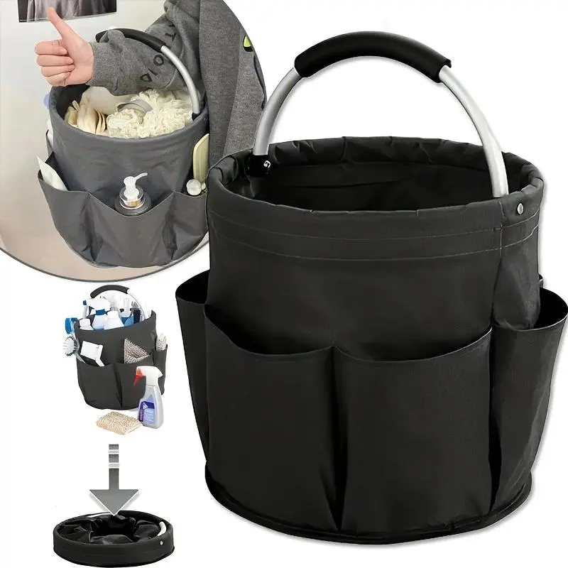Collapsible Multi‑Pocket Shower Caddy Basket, Large Capacity Portable Tote Organizer Bucket, Multi‑Purpose Storage Caddy for Bathroom, Beach, Garden Tools and Cleaning Supplies