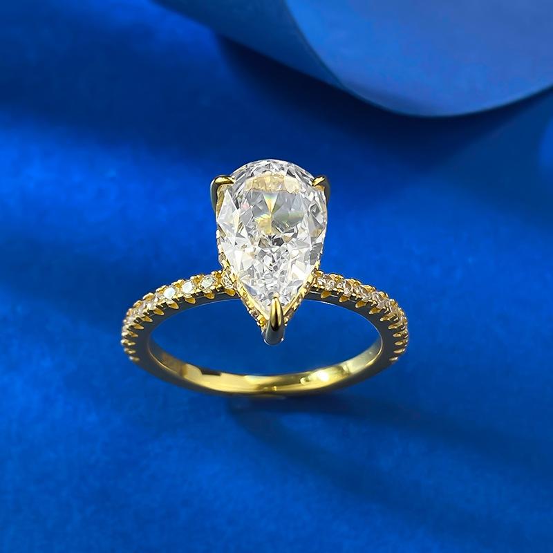 S925 Sterling Silver 3 Carat Pear Shaped Ice Flower Cut Ring 7*11mm 8A Cubic Zirconia Ring fashion jewelry accessory woman girl promise ring Springtok-216(50%)