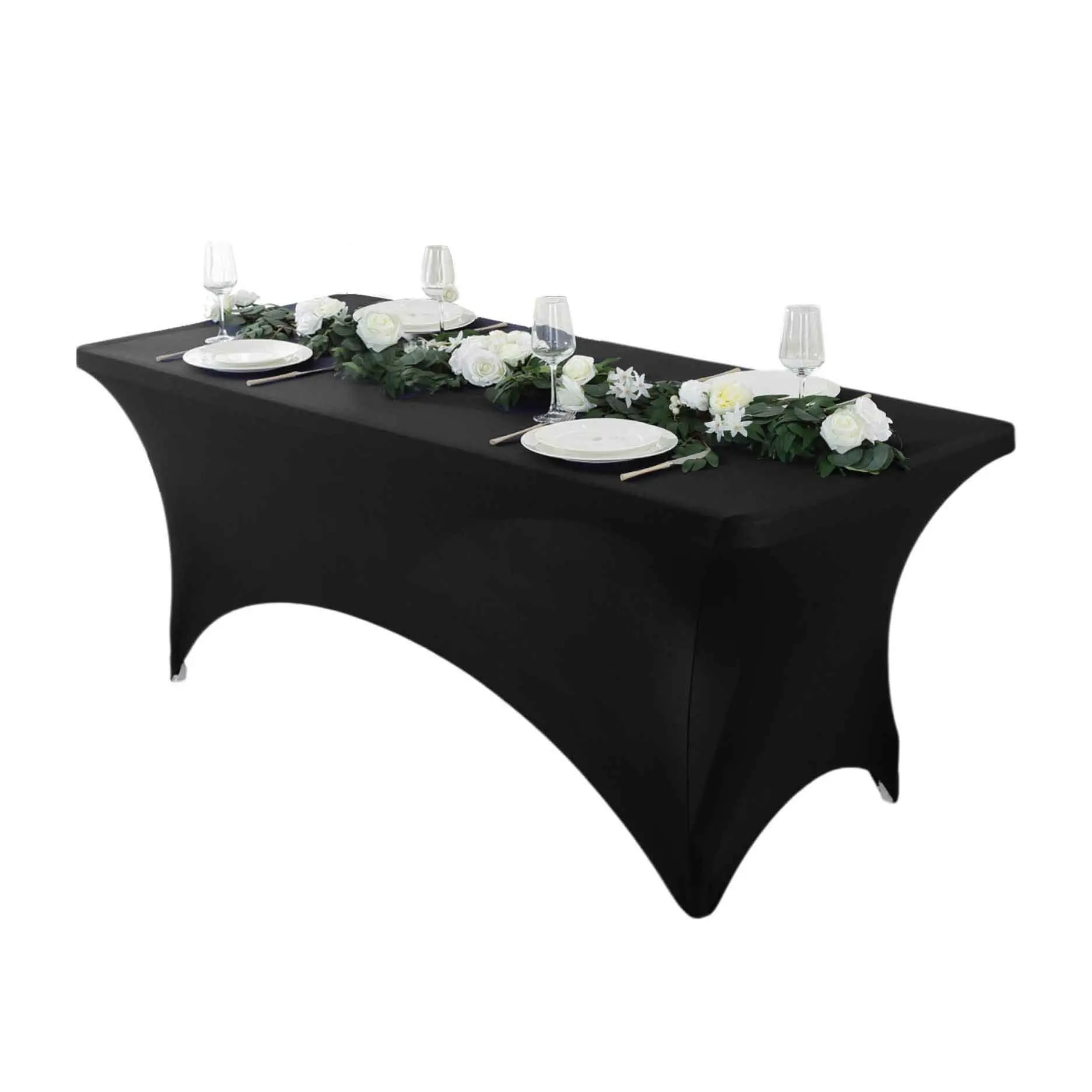 1 Pack 4ft/6ft/8ft Spandex Fitted Tablecloth, Wrinkle Resistant Stretchable Rectangle Table Cover for Events, Weddings & Parties