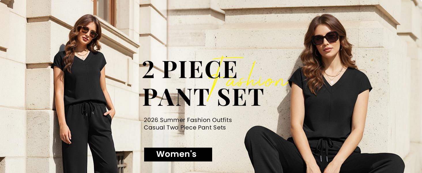 Casly Lamiit 2 Piece Outfits for Women Summer Casual V Neck Cap Sleeve Top & Wide Leg Pant Set Travel Lounge Clothes Soft Fabric Multiple Colors Casly Lamiit 2 Piece Outfits for Women Summer Casual V Neck Cap Sleeve Top & Wide Leg Pant Set Travel Lounge Clothes Soft Fabric Multiple Colors