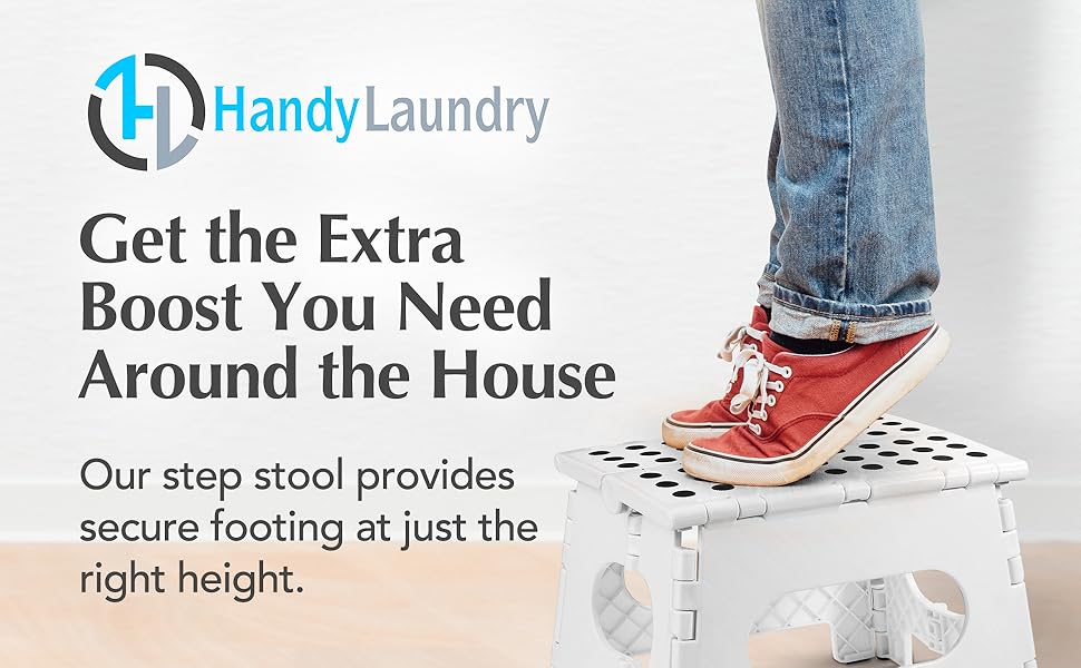 Handy Laundry Folding Lightweight Step Stool - Sturdy Enough to Support Adults and Safe Enough for - Opens Easy with One Flip - for Kitchen, Bathroom or Bedroom (White - 9 Inch)