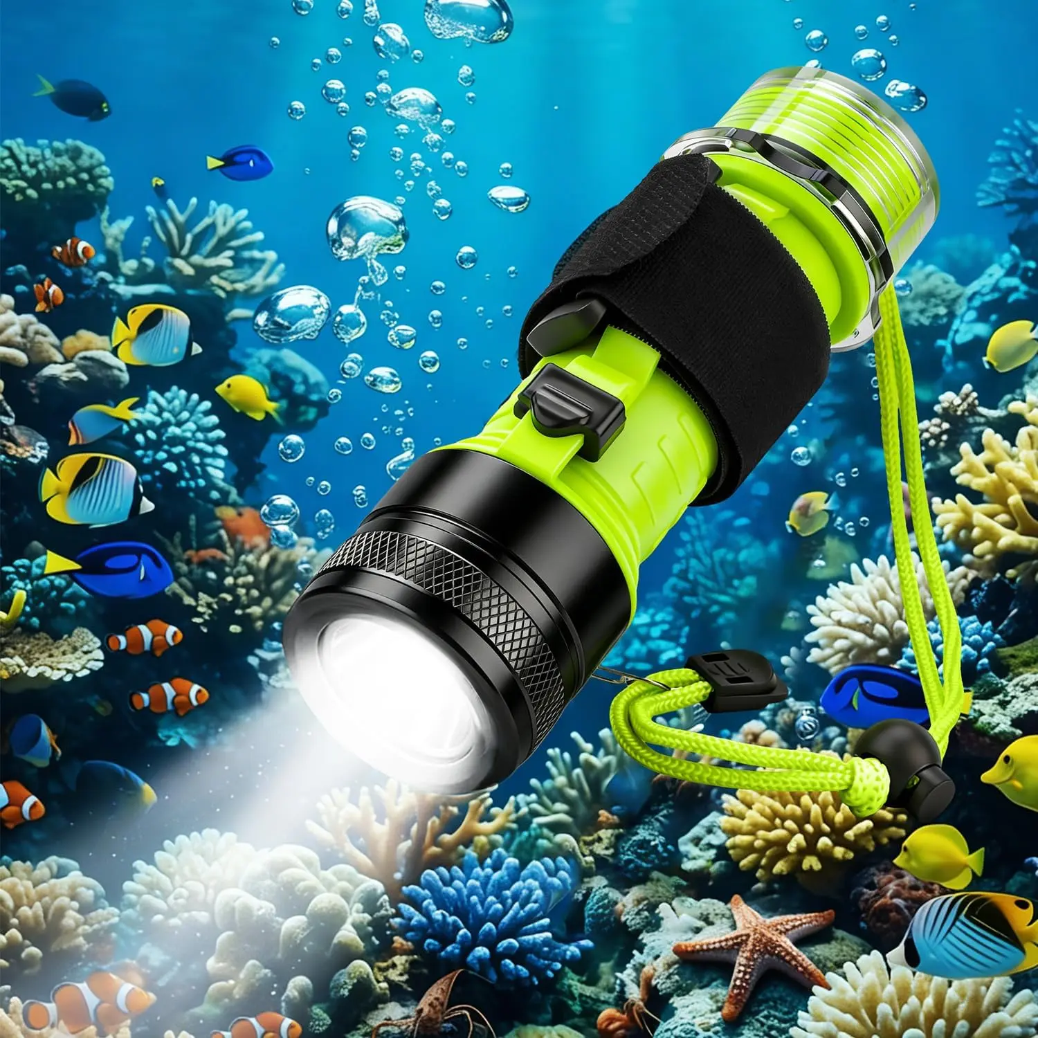 Diving Flashlight Underwater LED Light, 1500 Lumen & 3 Modes IPX8  Flashlight, Rechargeable  Scuba Dive Light Water Lights for Night Diving Snorkeling Outdoor (Black)