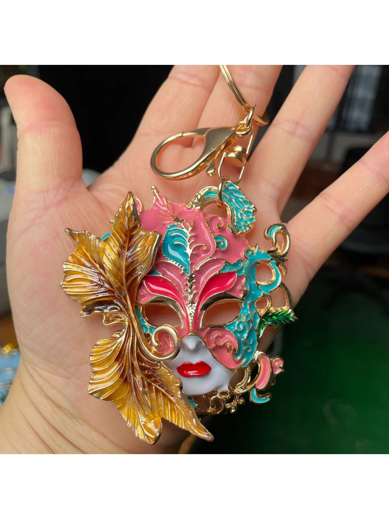 Masquerade Mask Brooch and Keychain, Vintage Alloy Lapel Pin, Fashion Bag Charm & Clothing Accessory