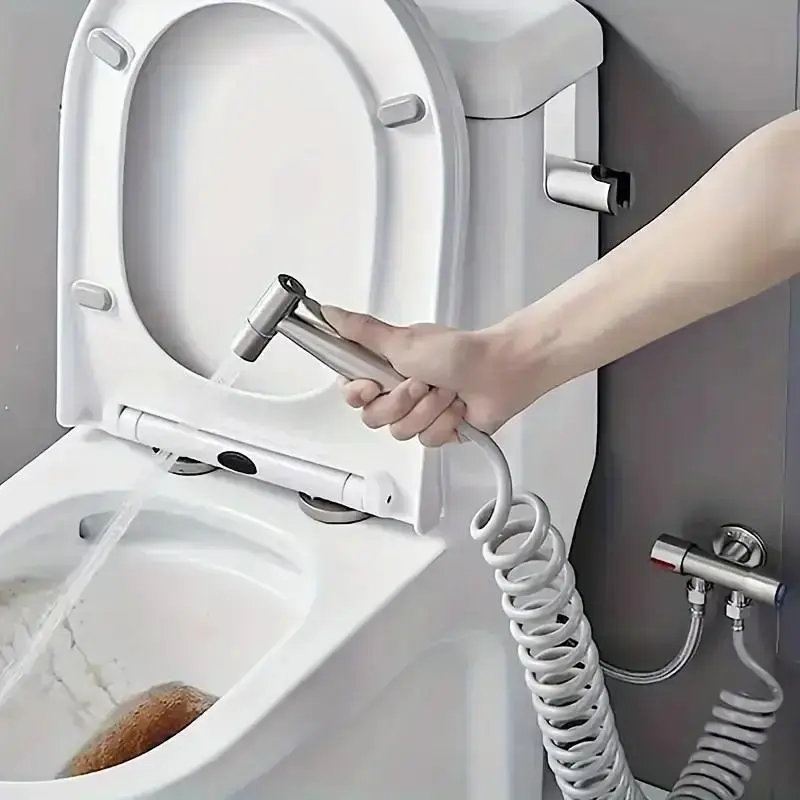 Stainless Steel High Pressure Shower Head Set with Handheld Bidet Sprayer and Tub Attachment, Modern Bathroom Cleaning Sprayer