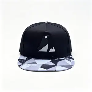 2026  ORIGAMI PENGUIN SNAPBACK HAT 3D Rubber Patch Black White Gray Geometric Camo Brim Minimalist Streetwear Baseball Cap For Men Women