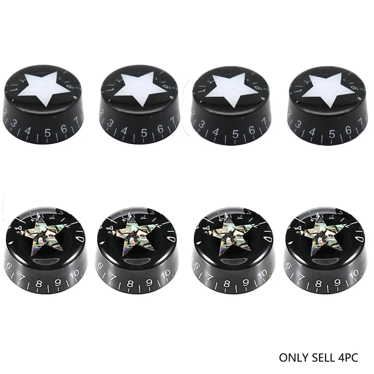 Bigdeer Acrylic Star Design Guitar Knobs, 4-Piece Set, Speed Control, Volume & Tuning, Electric Bass Potentiometer Cover