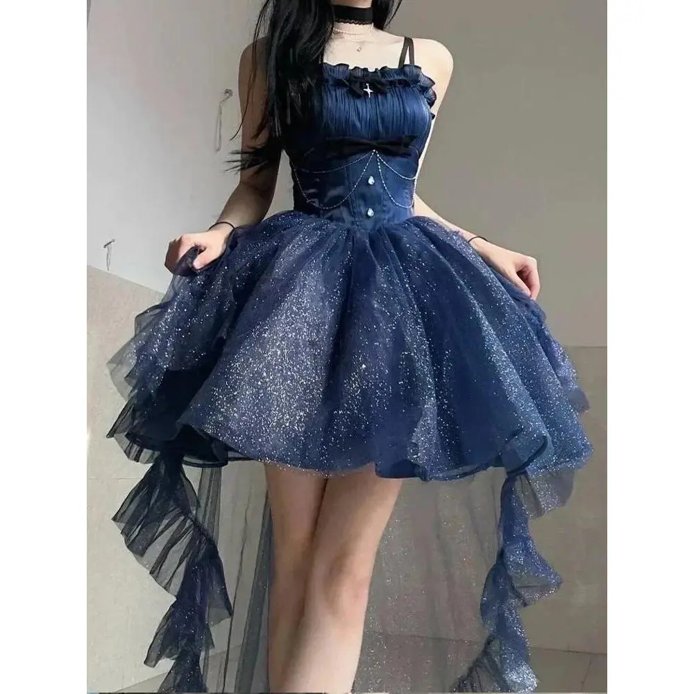 Lolita Kawaii Elegant Sweet Halter Dresses for Women Evening Retro Princess Vestidos  Summer Party 2025 French Style Dress