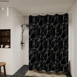 Modern Black Marble Bathroom Curtain - Fashionable Versatile PEVA Waterproof Durable Shower Partition Curtain with Hooks