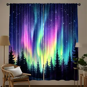 2-piece curtain set, designed with an aurora borealis pattern, made of multi-functional polyester fabric (rod not included, no need to move, no batteries required) -- features heat insulation and light blocking. Ideal for bedroom and living room, a perfec