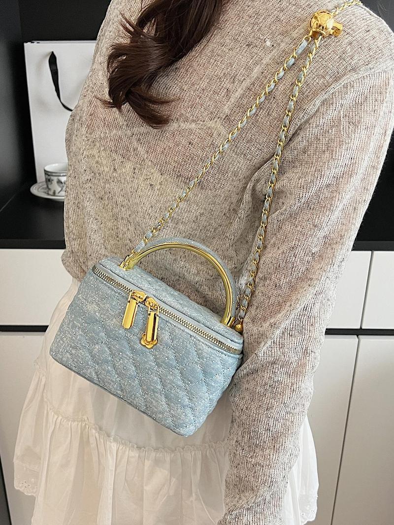 Women's Elegant Denim Design Quilted Bag, Fashionable Chain Strap Shoulder Bag for Daily Used, Casual Trendy Versatile High-quality Casual Commuter Bag, Denim Shoulder Purse