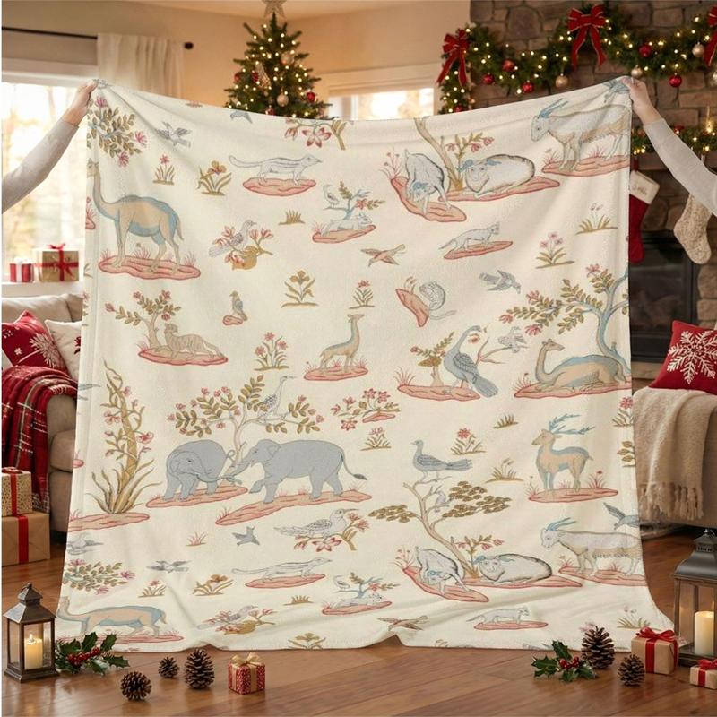 Vintage Elephant Flannel Blanket, Super Soft All-Season Throw, Baby Room Nap, Home Art Decor, Travel Blanket, Office Knee Pad