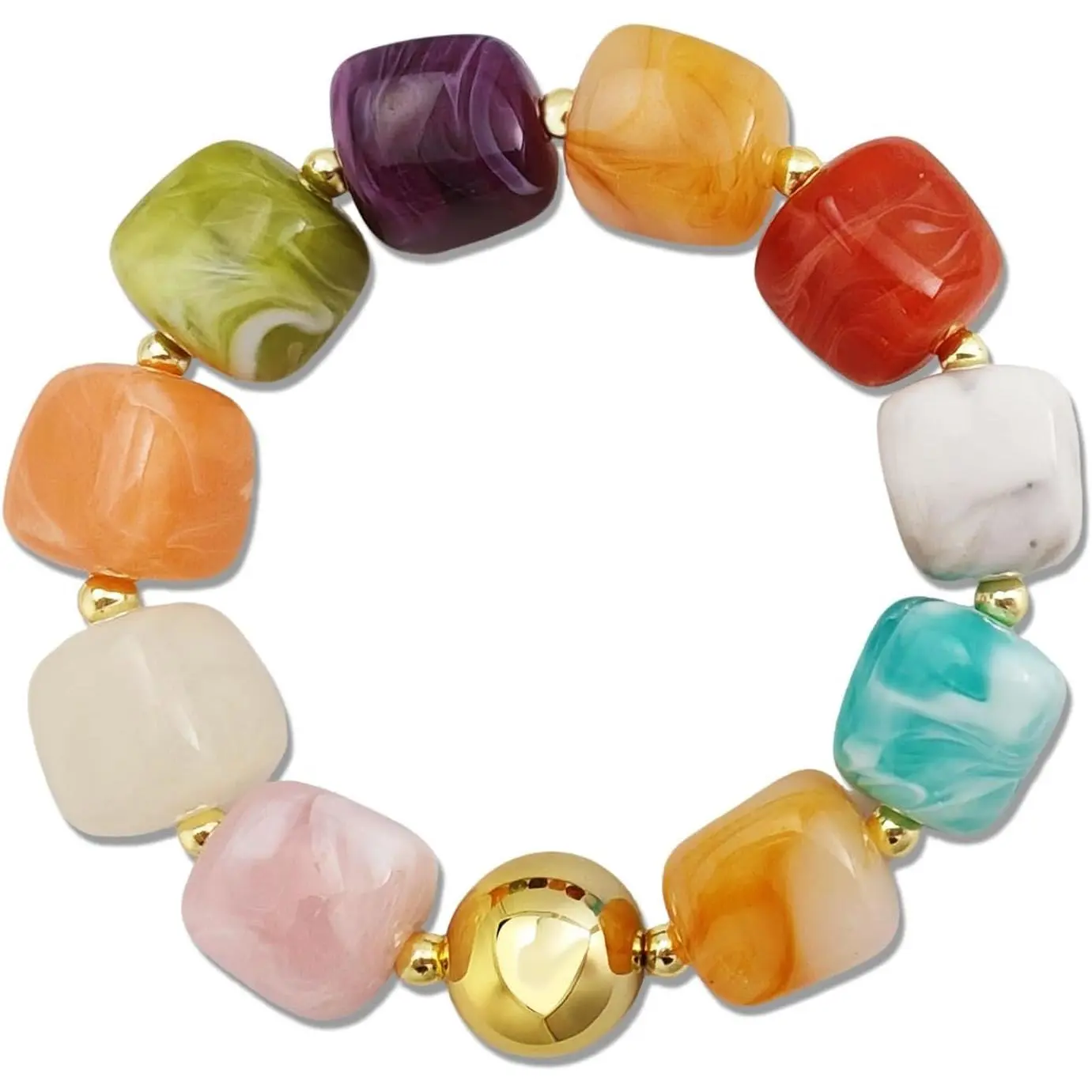 Colorful Chunky Beaded Bracelets for Women | Large Square  Adjustable Bracelet, Multicolor Stackable Statement Bangle, Summer Beach Party