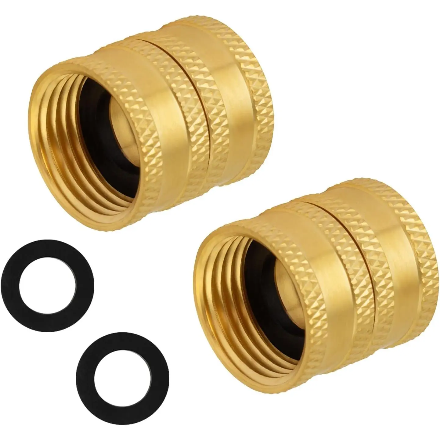 2 count 3/4" GHT Double Female Garden Hose Connectors, 3/4'' GHT Brass Swivel Garden Hose Adapter, 3/4 Inch Female Swivel Connectors with Washers
