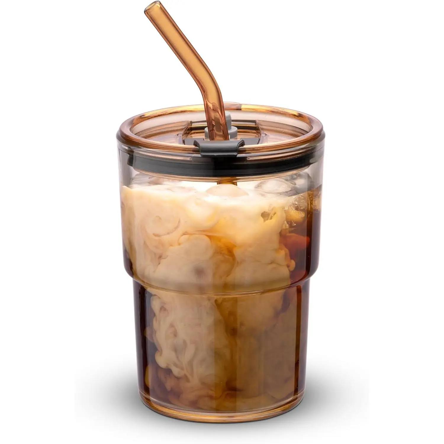 13oz/400ml Tumbler Water Glass, Cups with Straw and Lid Sealed Carry on for Coffee, Iced Tea, Thick Wall Insulated Glass Cup (Amber)