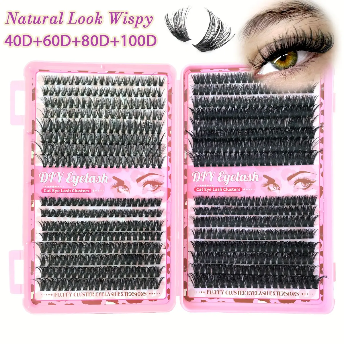Large-Capacity  Eyelash Cluster Kit Mixed Styles, Natural Lash Clusters & Dense Long Curled Lashes DIY False Eyelashes Extensions Set. Includes multiple lengths, lash glue, tweezers, lash tape, D Curl. Perfect Valentine's Day Gift/Gift for Girls